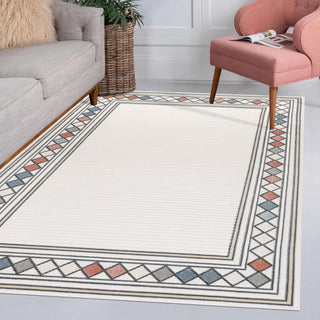 Well High-Low Modern Diamond Border Indoor/Outdoor Area Rug