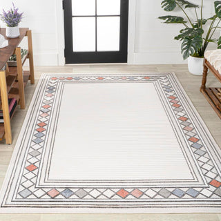 Well High-Low Modern Diamond Border Indoor/Outdoor Area Rug