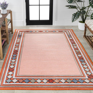 Well High-Low Modern Diamond Border Indoor/Outdoor Area Rug