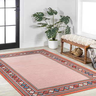 Well High-Low Modern Diamond Border Indoor/Outdoor Area Rug