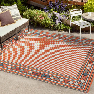 Well High-Low Modern Diamond Border Indoor/Outdoor Area Rug