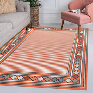 Well High-Low Modern Diamond Border Indoor/Outdoor Area Rug