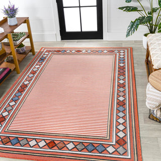 Well High-Low Modern Diamond Border Indoor/Outdoor Area Rug