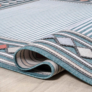 Well High-Low Modern Diamond Border Indoor/Outdoor Area Rug