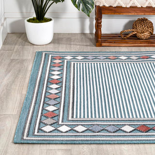 Well High-Low Modern Diamond Border Indoor/Outdoor Area Rug