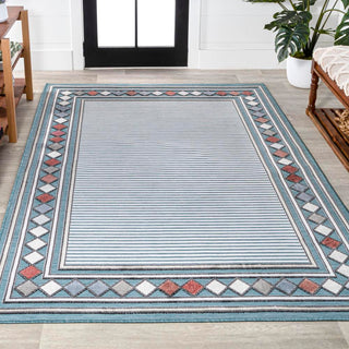 Well High-Low Modern Diamond Border Indoor/Outdoor Area Rug