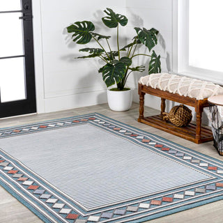 Well High-Low Modern Diamond Border Indoor/Outdoor Area Rug