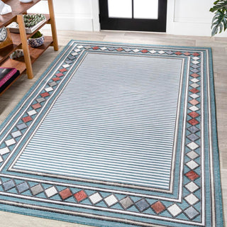 Well High-Low Modern Diamond Border Indoor/Outdoor Area Rug