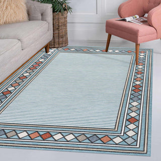 Well High-Low Modern Diamond Border Indoor/Outdoor Area Rug