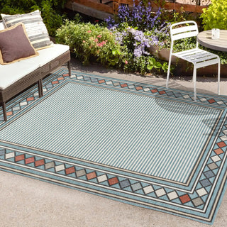 Well High-Low Modern Diamond Border Indoor/Outdoor Area Rug