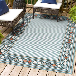 Well High-Low Modern Diamond Border Indoor/Outdoor Area Rug