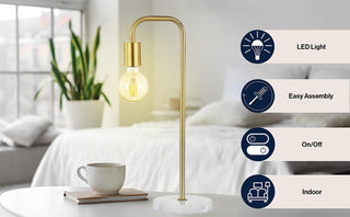 Fruitu 20.5" Minimalist Glam Gold Pipe Metal/Marble LED Table Lamp