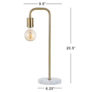 Fruitu 20.5" Minimalist Glam Gold Pipe Metal/Marble LED Table Lamp