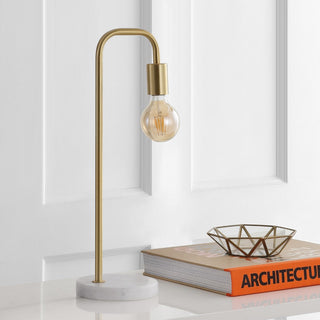 Fruitu 20.5" Minimalist Glam Gold Pipe Metal/Marble LED Table Lamp