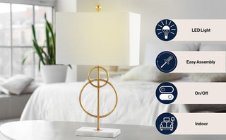 Grasshopper 26" Modern Circle Marble/Metal LED Table Lamp