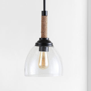 Hitchcock 7.63" Adjustable Rope-Wrap Modern Rustic Iron/Glass LED Pendant