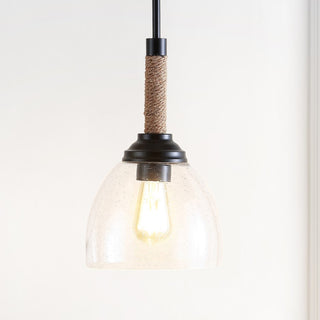 Hitchcock 7.63" Adjustable Rope-Wrap Modern Rustic Iron/Glass LED Pendant