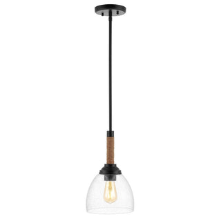 Hitchcock 7.63" Adjustable Rope-Wrap Modern Rustic Iron/Glass LED Pendant