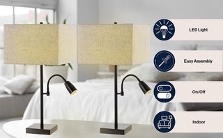 VONLUCE 25.5" Farmhouse Industrial Iron LED Table Lamp with USB Charging Port and Adjustable Reading Light