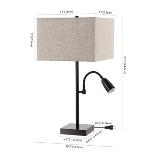 VONLUCE 25.5" Farmhouse Industrial Iron LED Table Lamp with USB Charging Port and Adjustable Reading Light