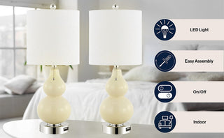 Oneach  22" Classic Vintage Glass LED Table Lamp with USB Charging Port