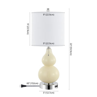 Oneach  22" Classic Vintage Glass LED Table Lamp with USB Charging Port