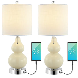 Oneach  22" Classic Vintage Glass LED Table Lamp with USB Charging Port