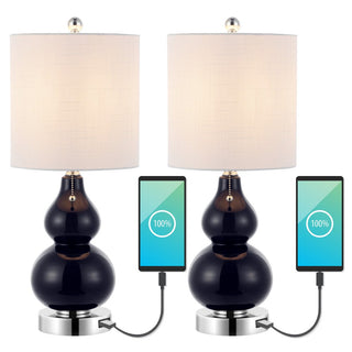 Oneach  22" Classic Vintage Glass LED Table Lamp with USB Charging Port