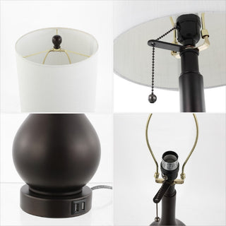 Jacek 24" Modern Classic Gourd Iron LED Table Lamp with Pull-Chain with Dual USB Charging Port