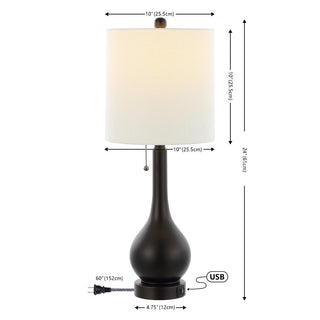 Jacek 24" Modern Classic Gourd Iron LED Table Lamp with Pull-Chain with Dual USB Charging Port