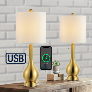 Jacek 24" Modern Classic Gourd Iron LED Table Lamp with Pull-Chain with Dual USB Charging Port