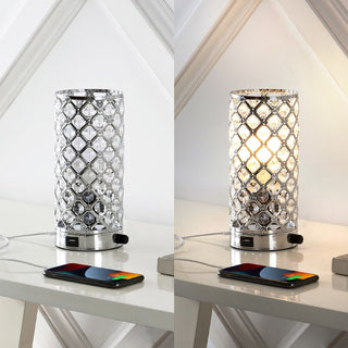 Snapshot 9.5" Mid-Century Modern Iron/Acrylic LED Mini Uplight Table Lamp with USB Charging Port and Smart Bulb