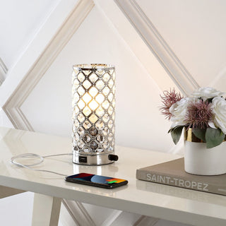 Snapshot 9.5" Mid-Century Modern Iron/Acrylic LED Mini Uplight Table Lamp with USB Charging Port and Smart Bulb