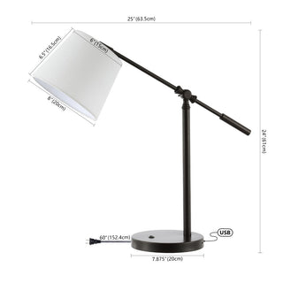 wind 24" Classic Contemporary Iron LED Task Lamp with USB Charging Port