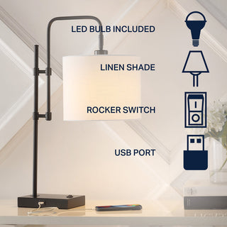 Edris 24.75" Industrial Designer Metal LED Task Lamp with USB Charging Port