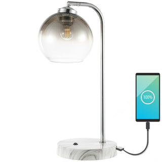 Bamboo 20" Industrial Contemporary Iron/Glass LED Task Lamp with USB Charging Port