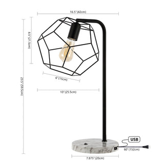 Rhea 23.5" Industrial Farmhouse Head-Adjustable Iron LED Task Lamp with USB Charging Port