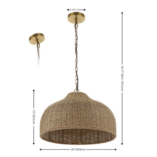 Eliza 20" Coastal Bohemian Rattan/Iron Dome LED Pendant