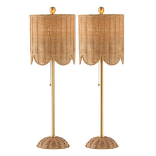 Cape 27.5" Coastal Bohemian Rattan/Iron Scalloped Buffet LED Table Lamp with Pull Chain (Set of 2)