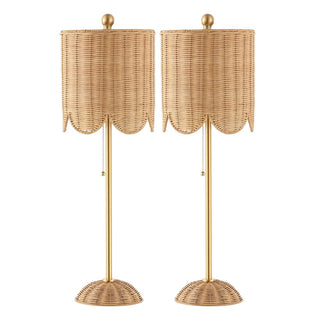 Cape 27.5" Coastal Bohemian Rattan/Iron Scalloped Buffet LED Table Lamp with Pull Chain (Set of 2)