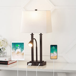 Cinkeda 23.75" 2-Light Modern Farmhouse Metal LED Table Lamp with USB Charging port