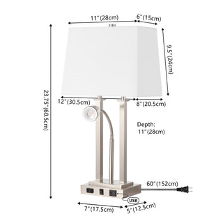 Cinkeda 23.75" 2-Light Modern Farmhouse Metal LED Table Lamp with USB Charging port