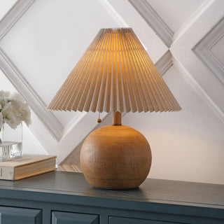 Nordic 17.25" Coastal Scandinavian Resin/Iron Sphere LED Table Lamp with Pleated Shade and Pull Chain