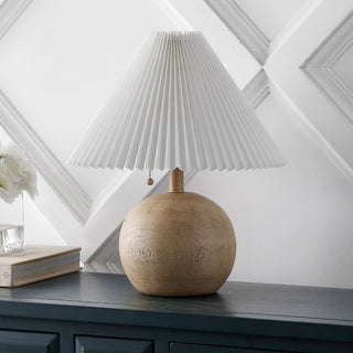 Nordic 17.25" Coastal Scandinavian Resin/Iron Sphere LED Table Lamp with Pleated Shade and Pull Chain