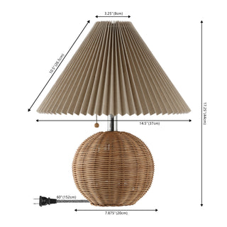 Nordic 17.25" Coastal Scandinavian Resin/Iron Sphere LED Table Lamp with Pleated Shade and Pull Chain