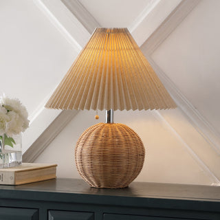 Nordic 17.25" Coastal Scandinavian Resin/Iron Sphere LED Table Lamp with Pleated Shade and Pull Chain