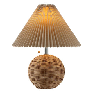 Nordic 17.25" Coastal Scandinavian Resin/Iron Sphere LED Table Lamp with Pleated Shade and Pull Chain