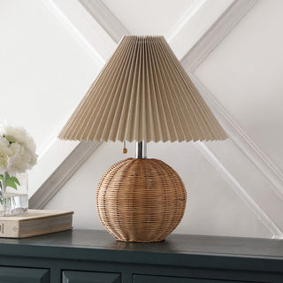 Nordic 17.25" Coastal Scandinavian Resin/Iron Sphere LED Table Lamp with Pleated Shade and Pull Chain