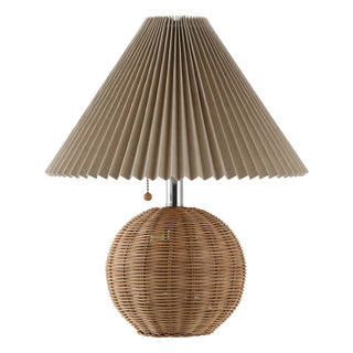 Nordic 17.25" Coastal Scandinavian Resin/Iron Sphere LED Table Lamp with Pleated Shade and Pull Chain