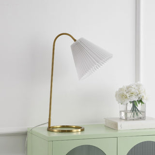 Pauly 22" Modern Glam Metal Arc Adjustable Head LED Table Lamp with Pleated Shade